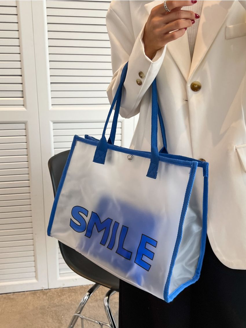 Letter Graphic Shoulder Tote Bag With Inner Pouch