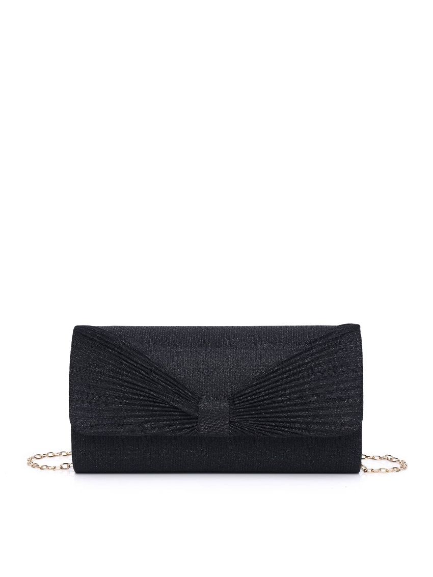 Mini Glitter Ruched Detail Chain Evening Bag