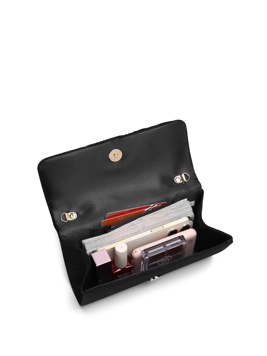 Mini Glitter Ruched Detail Chain Evening Bag
