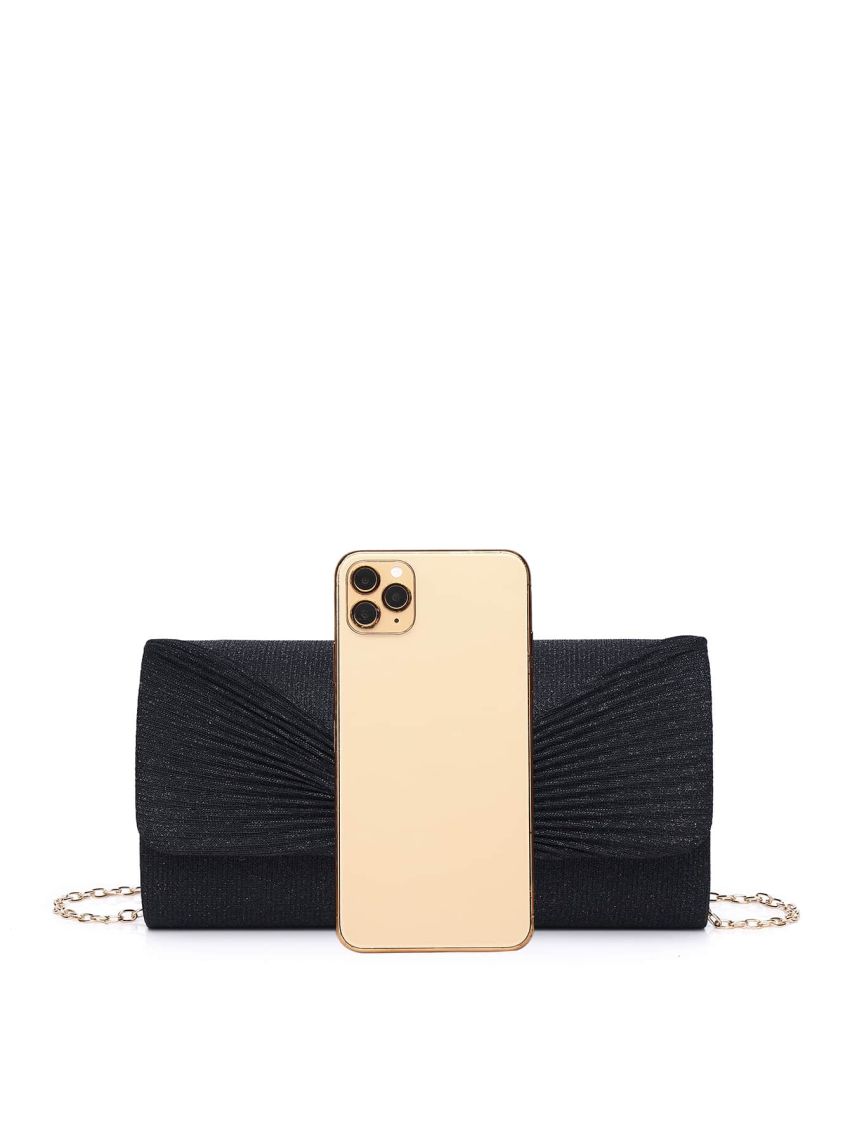 Mini Glitter Ruched Detail Chain Evening Bag
