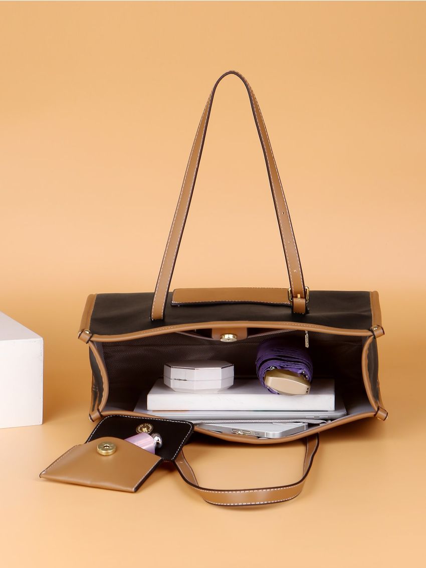 Contrast Binding Shoulder Tote Bag