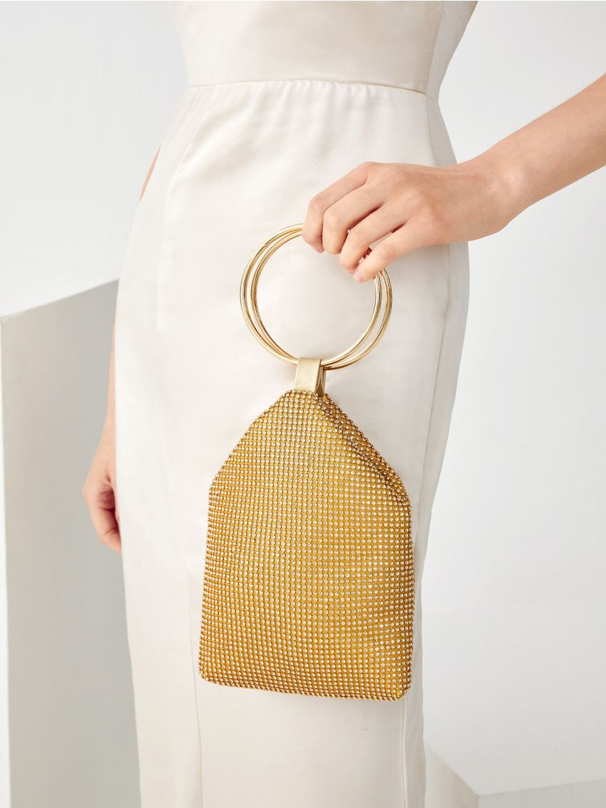 Mini Rhinestone Decor Ring Handle Design Novelty Bag