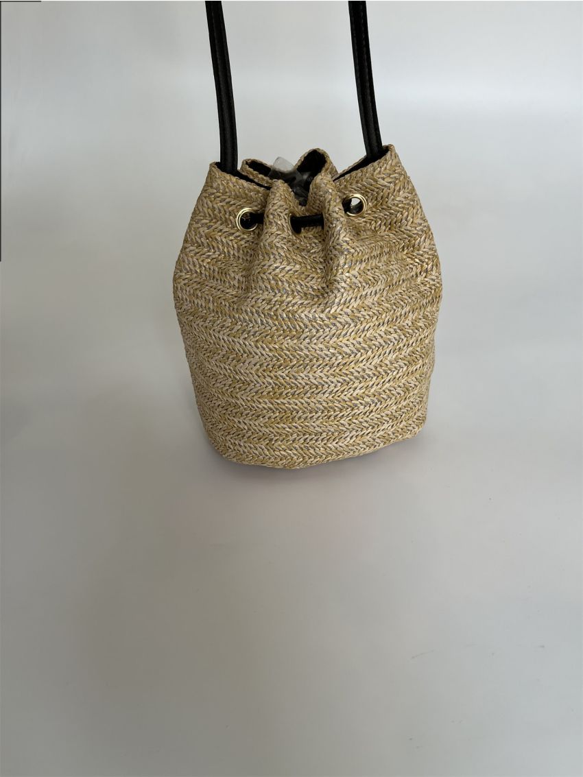 Tassel Decor Drawstring Design Straw Bag