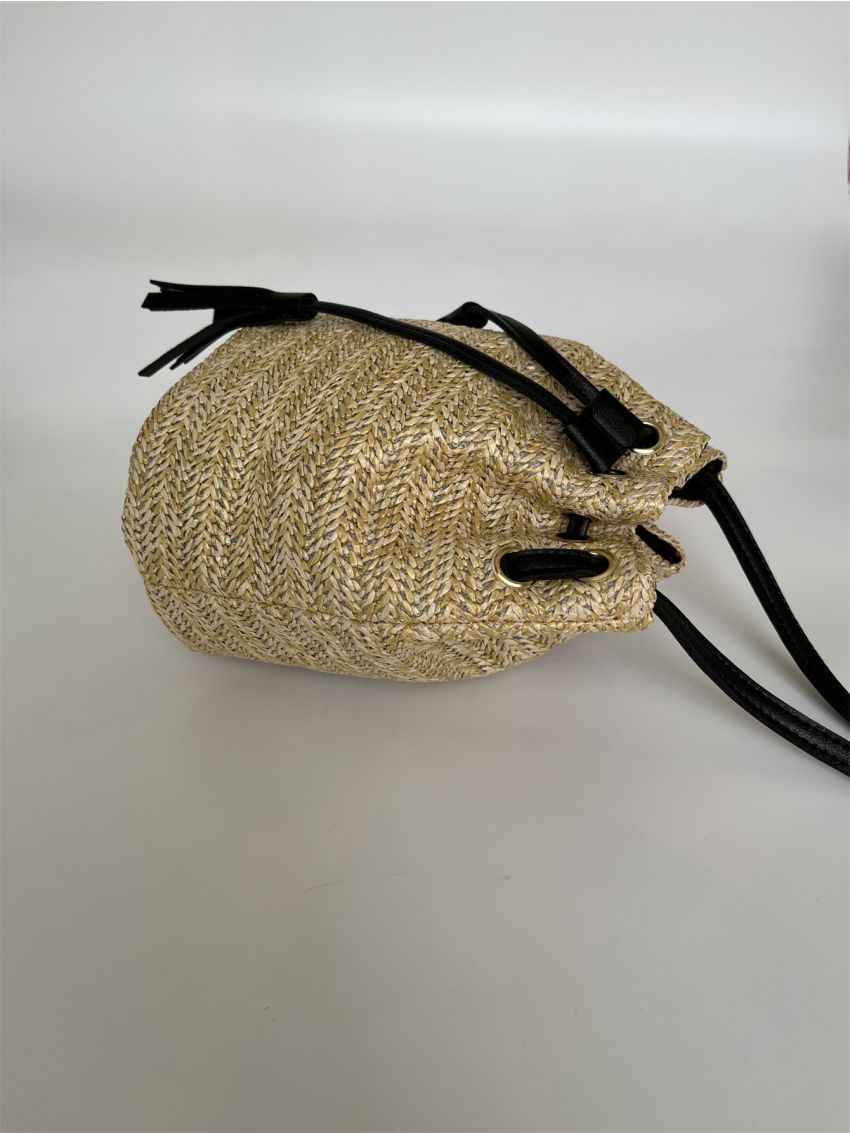 Tassel Decor Drawstring Design Straw Bag