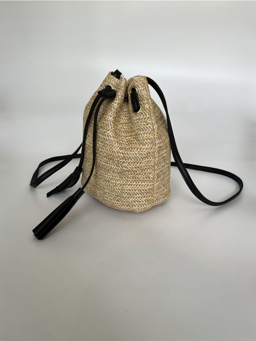 Tassel Decor Drawstring Design Straw Bag