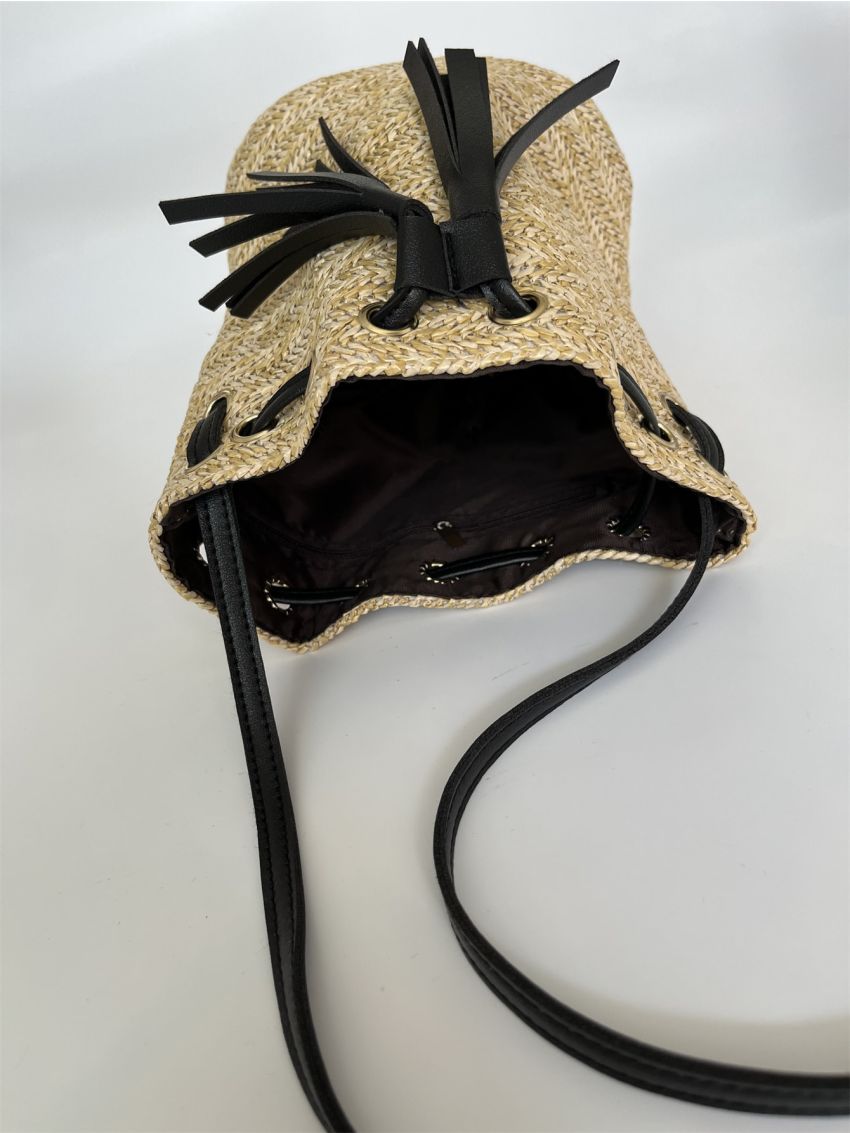 Tassel Decor Drawstring Design Straw Bag