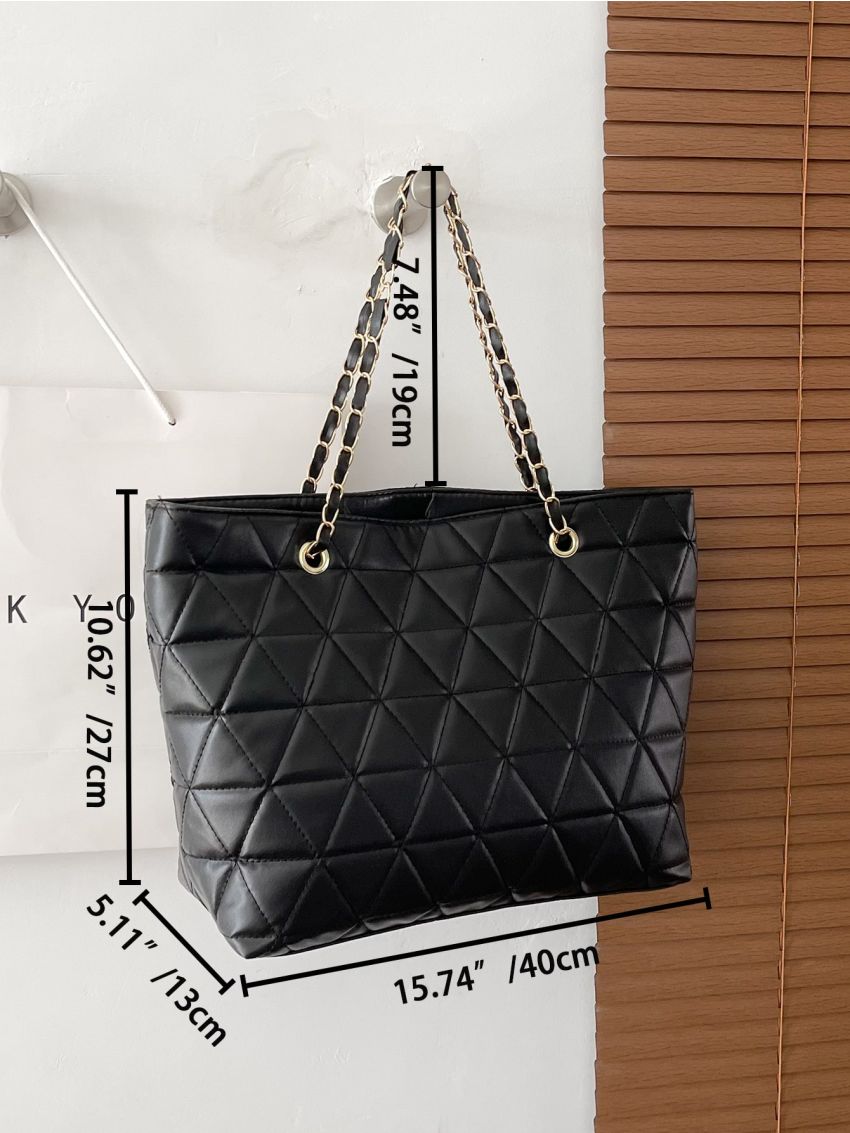Quilted Detail Chain Shoulder Tote Bag