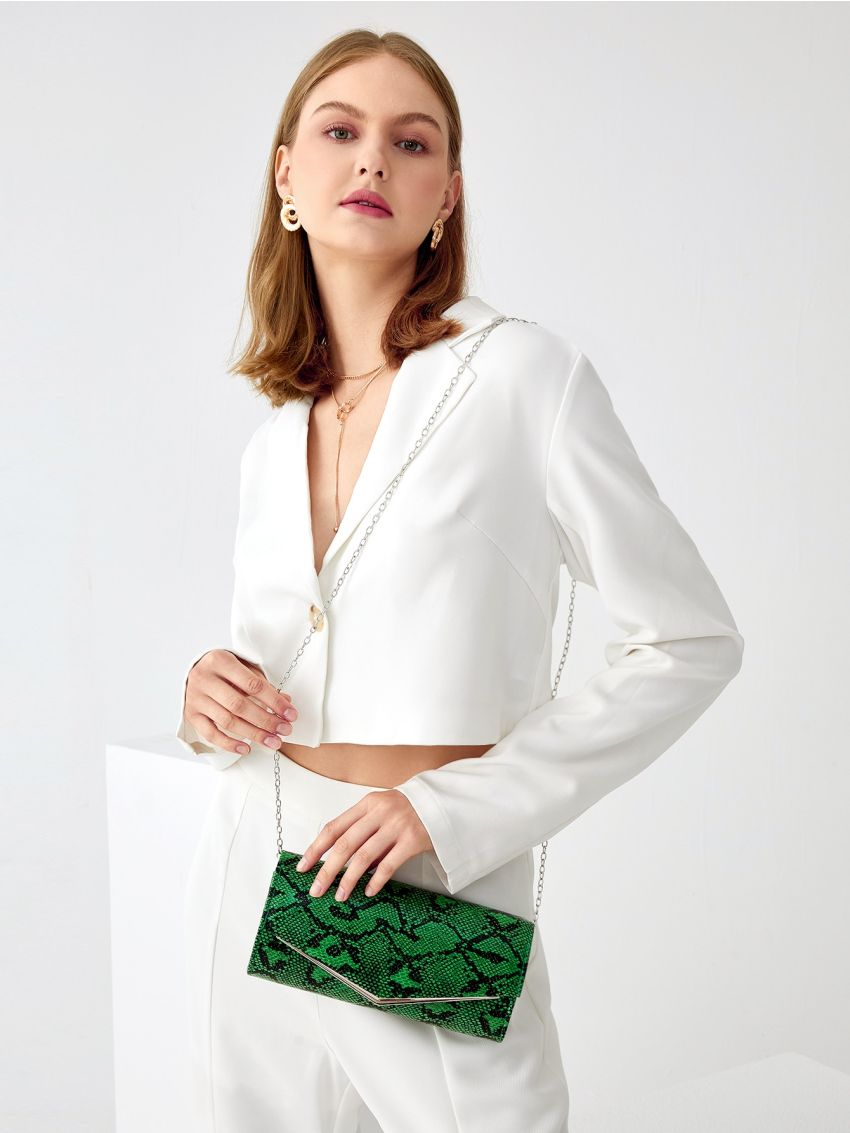 Snakeskin Print Chain Square Bag
