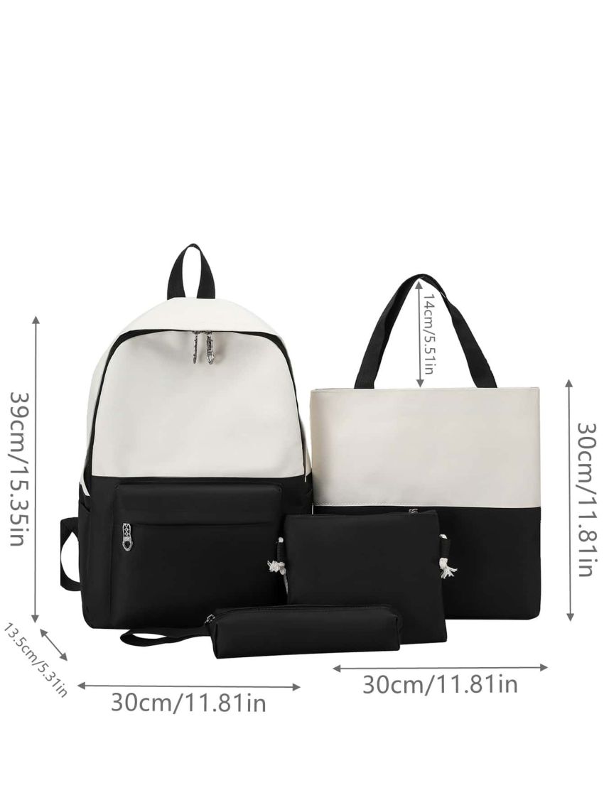 4pcs Color Block Functional Backpack Set