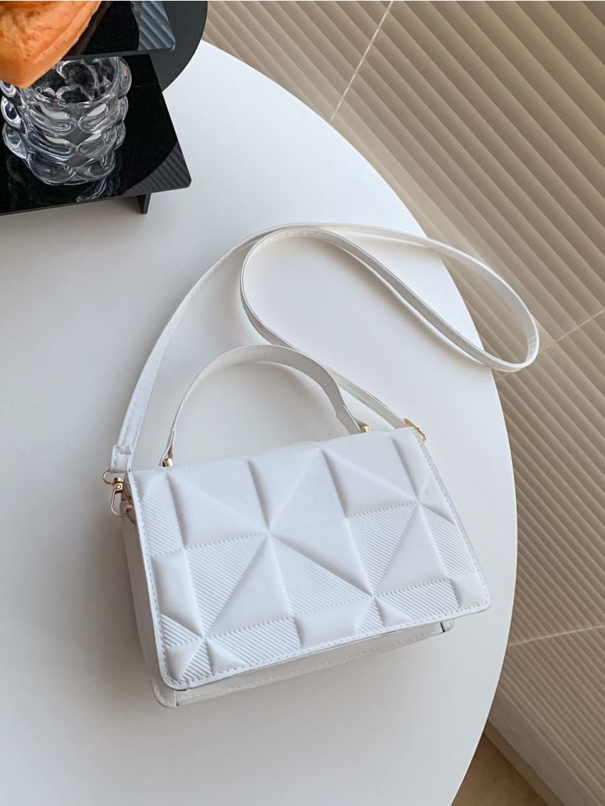 Geometric Embossed Flap Square Bag