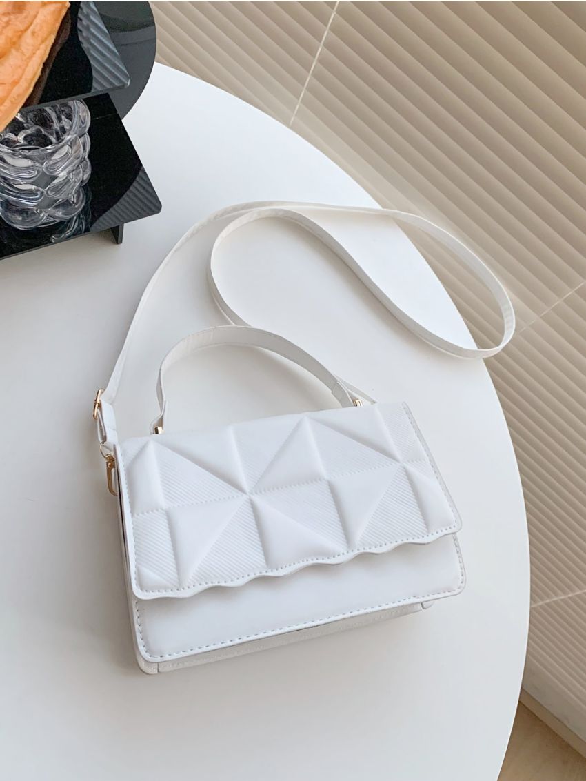Geometric Embossed Flap Square Bag