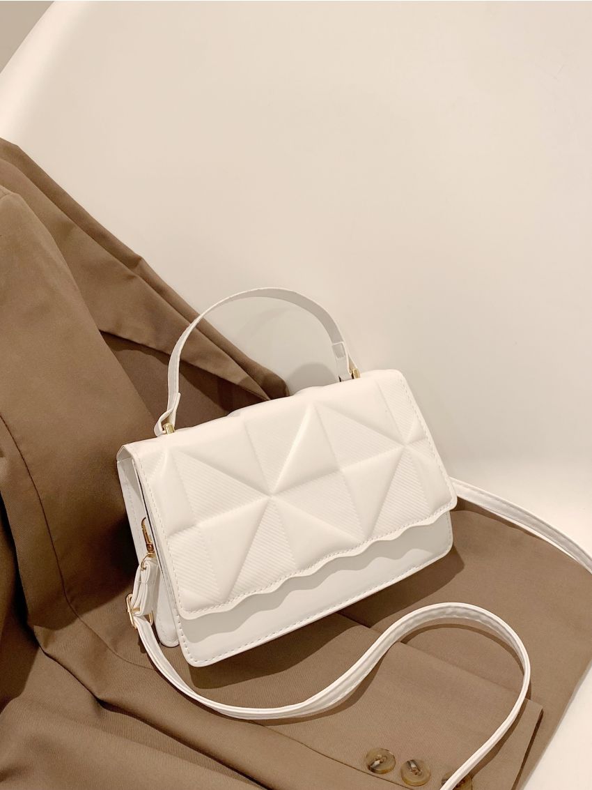 Geometric Embossed Flap Square Bag