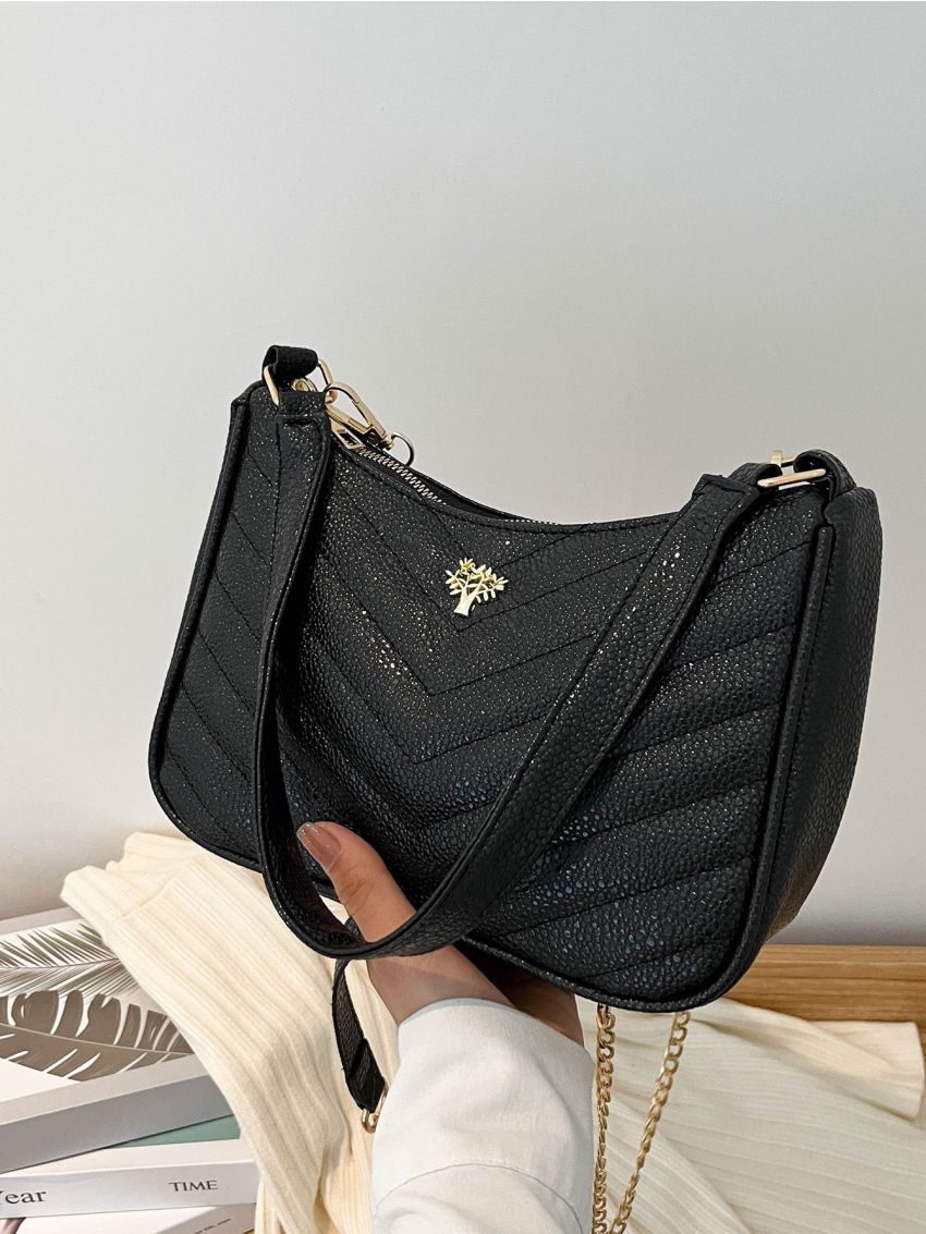 Chevron Detail Tree Decor Baguette Bag