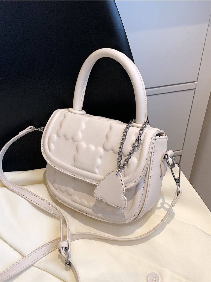 Mini Geometric Embossed Flap Square Bag With Bag Charm