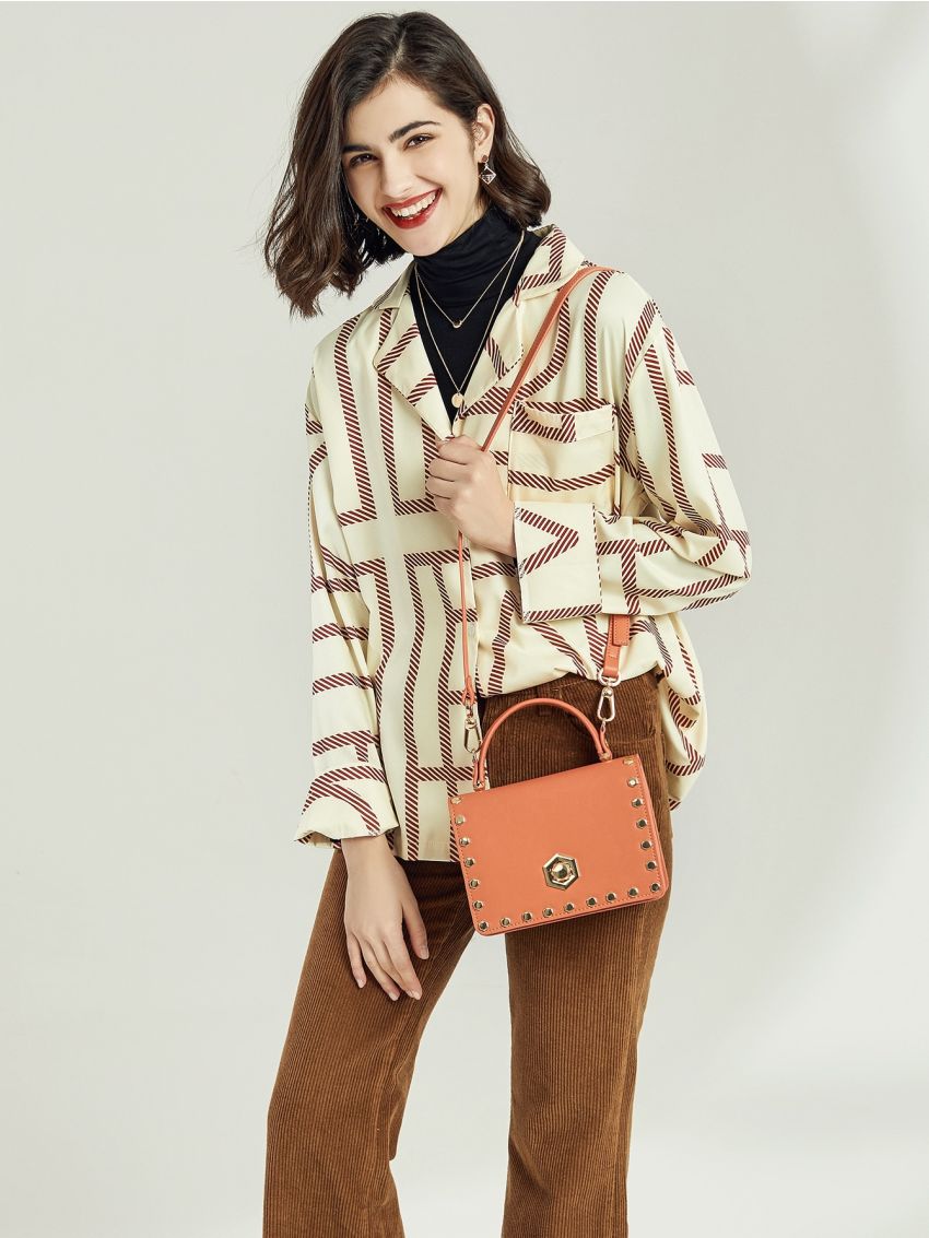 Studded Decor Flap Square Bag