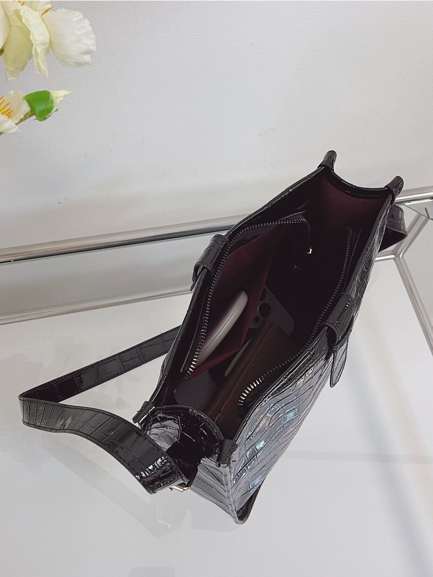 Artificial Patent Leather Crocodile Embossed Square Bag