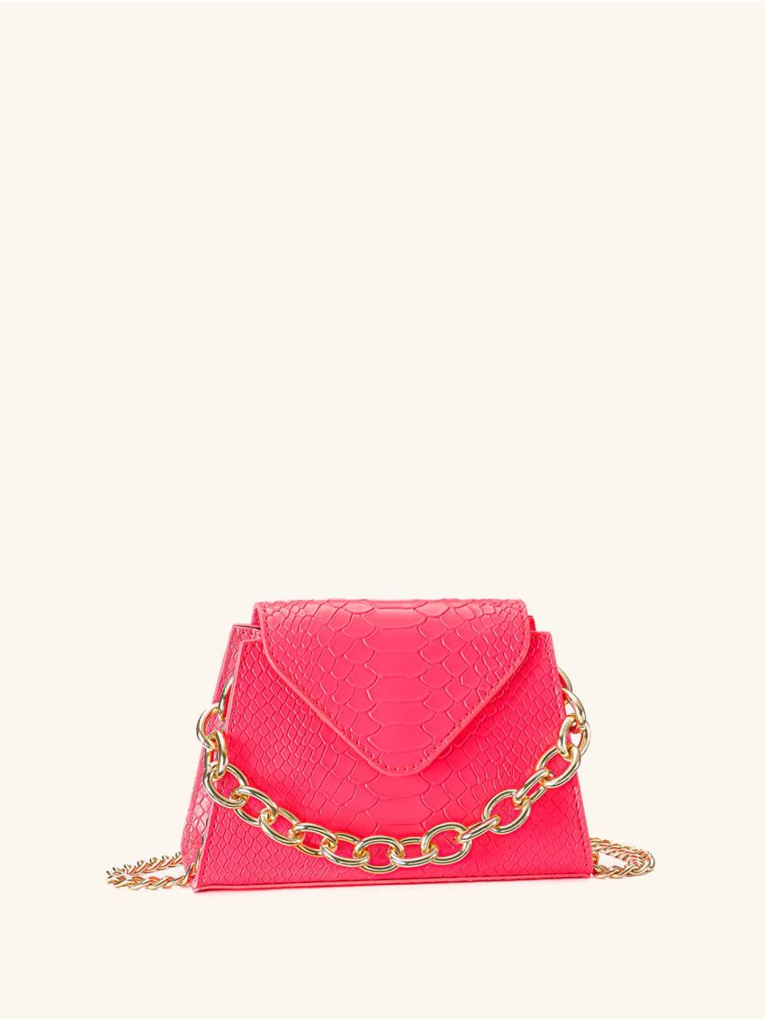 Mini Snakeskin Embossed Chain Flap Square Bag