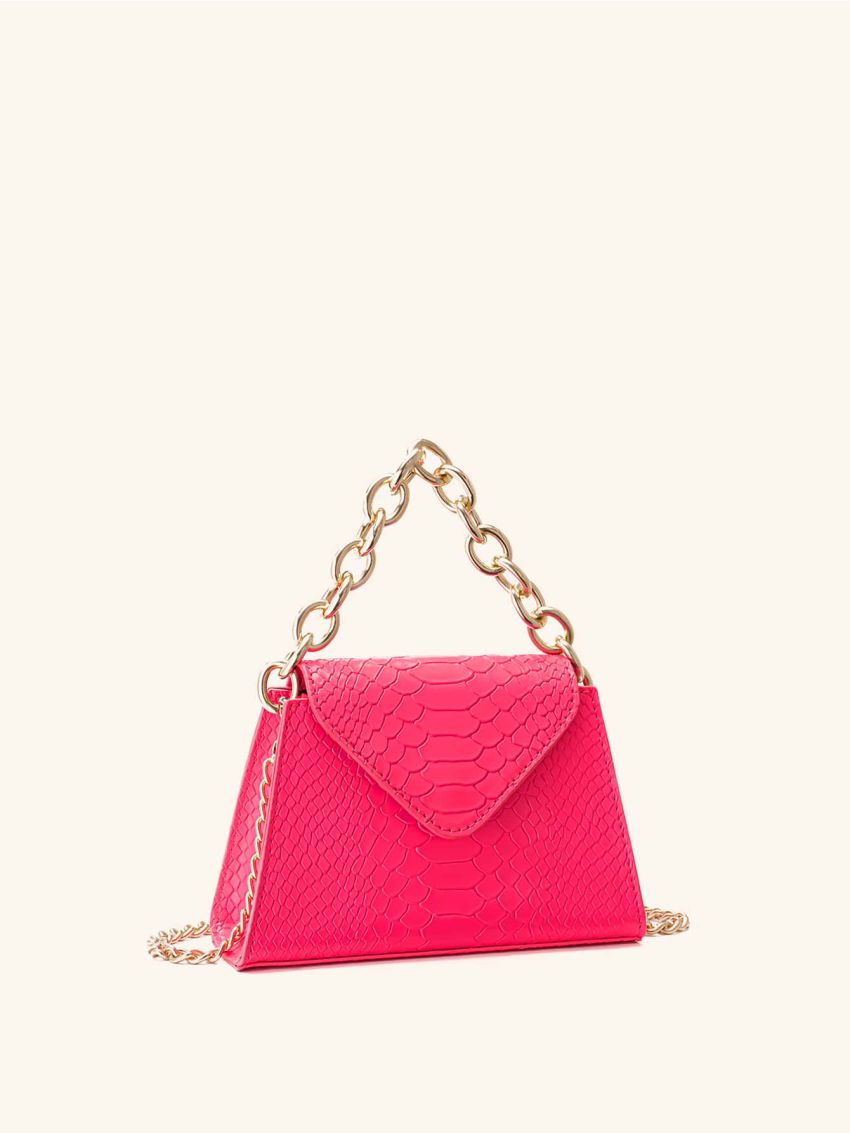 Mini Snakeskin Embossed Chain Flap Square Bag