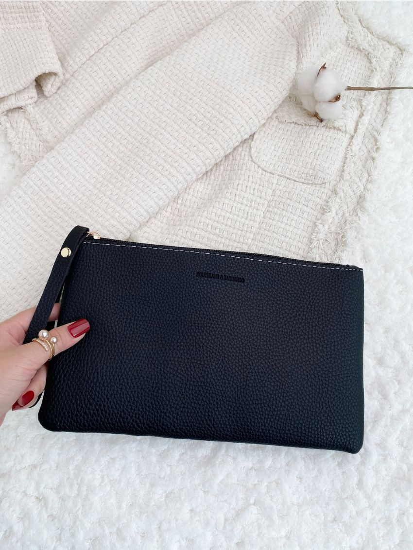 Letter Graphic Litchi Embossed Square Bag