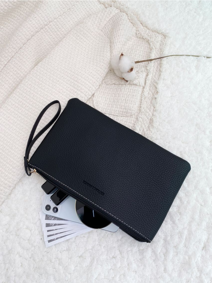 Letter Graphic Litchi Embossed Square Bag