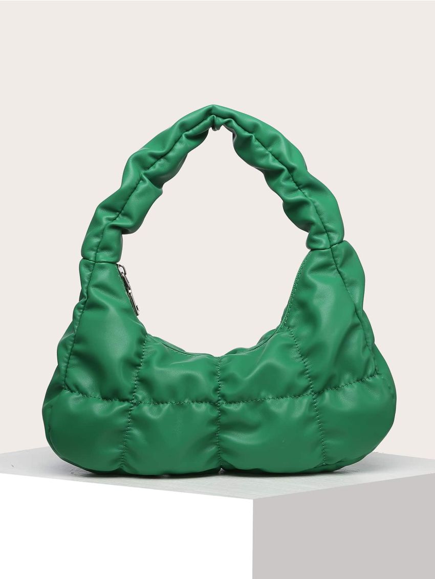Quilted Zipper Ruched Bag