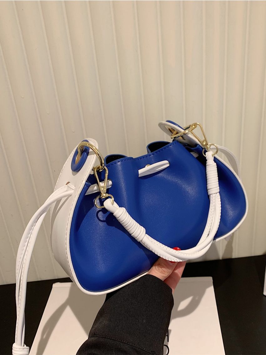 Two Tone Drawstring Design Shoulder Bag