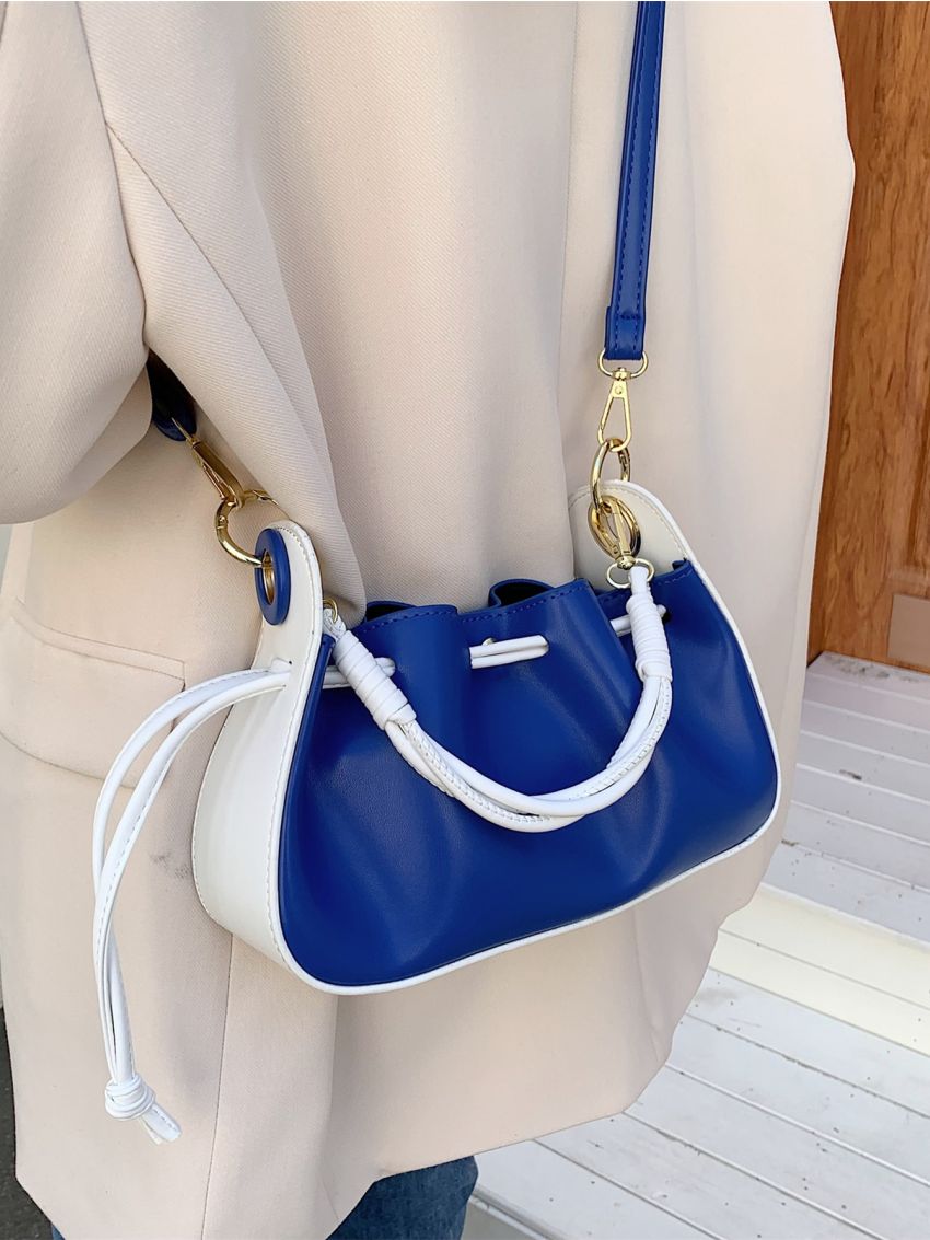 Two Tone Drawstring Design Shoulder Bag