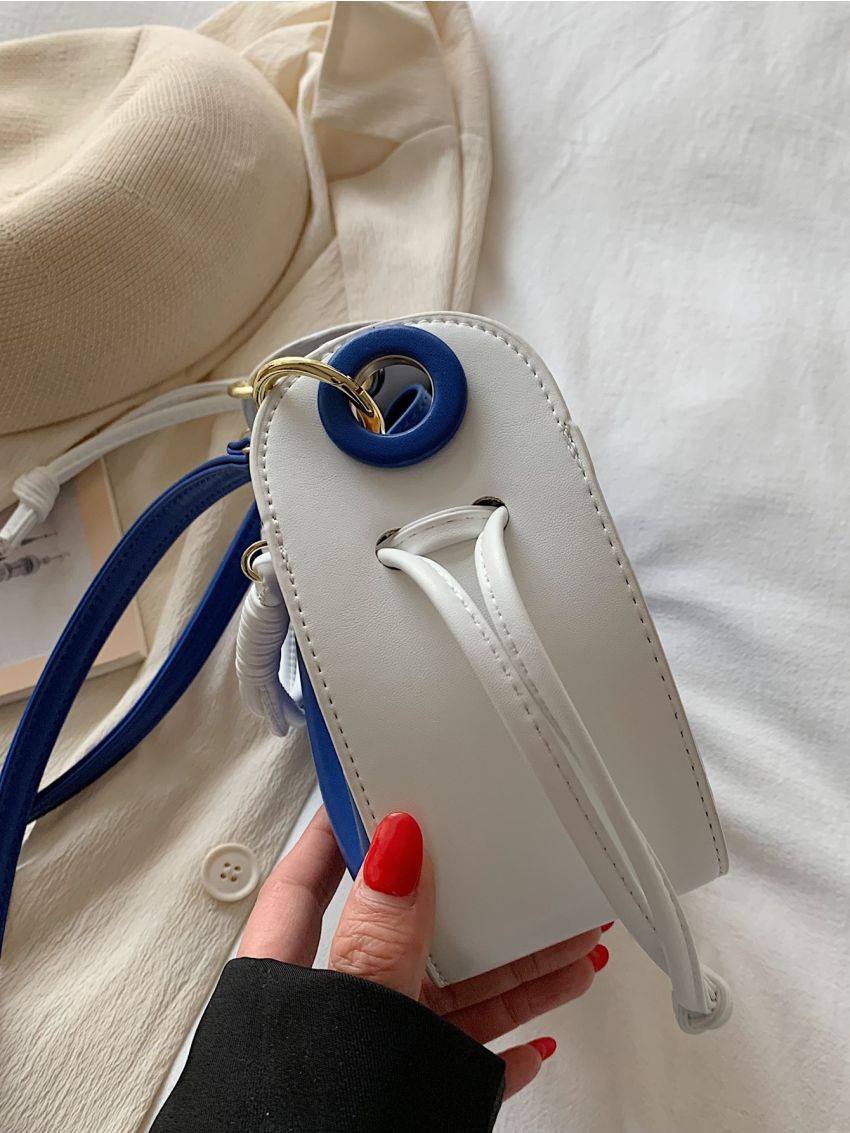Two Tone Drawstring Design Shoulder Bag