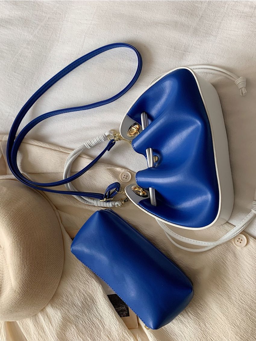 Two Tone Drawstring Design Shoulder Bag
