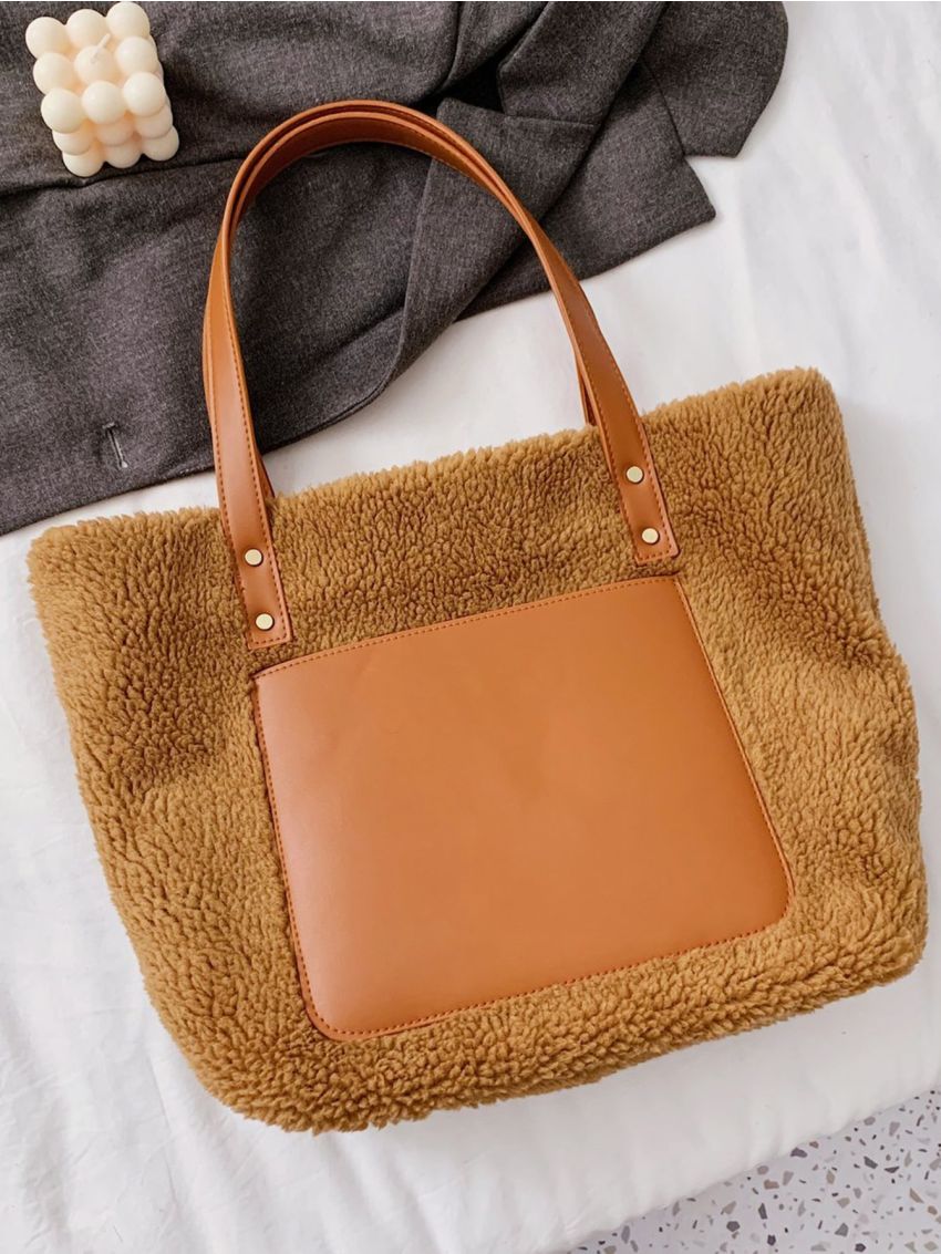 Cartoon Embroidered Fluffy Shoulder Tote Bag