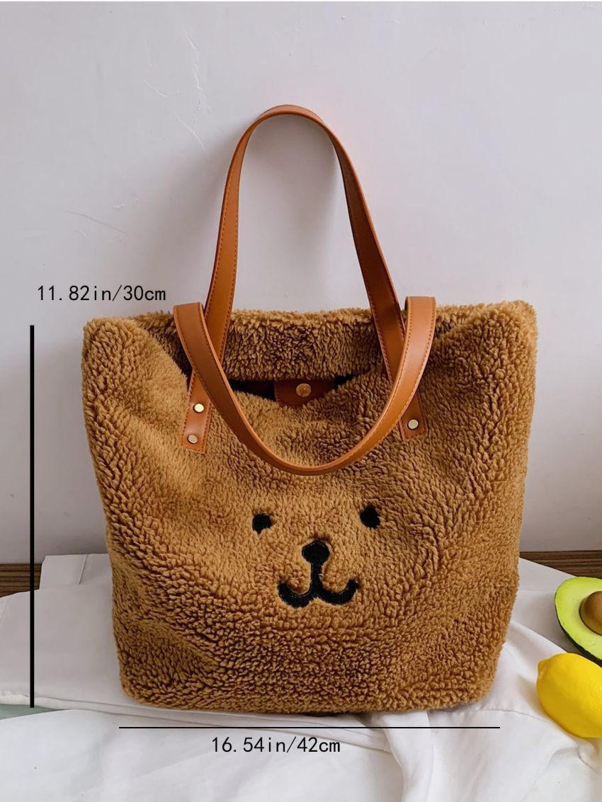 Cartoon Embroidered Fluffy Shoulder Tote Bag