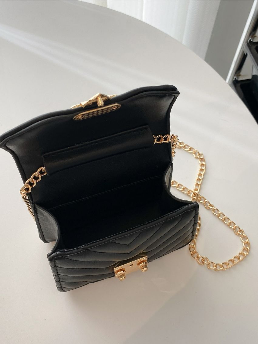 Mini Push Lock Quilted Top Handle Flap Chain Square Bag