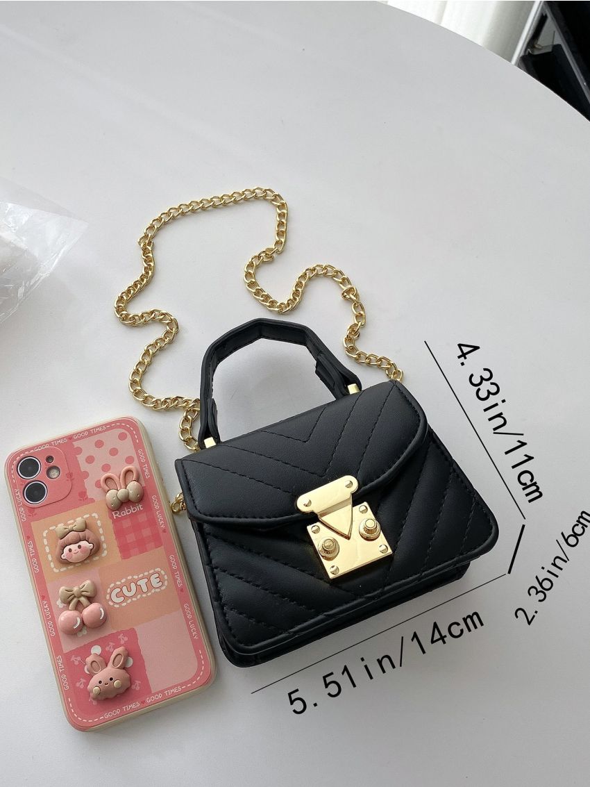 Mini Push Lock Quilted Top Handle Flap Chain Square Bag