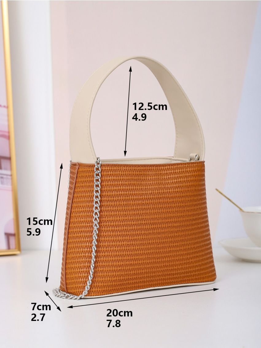 Mini Contrast Binding Top Handle Chain Bucket Bag