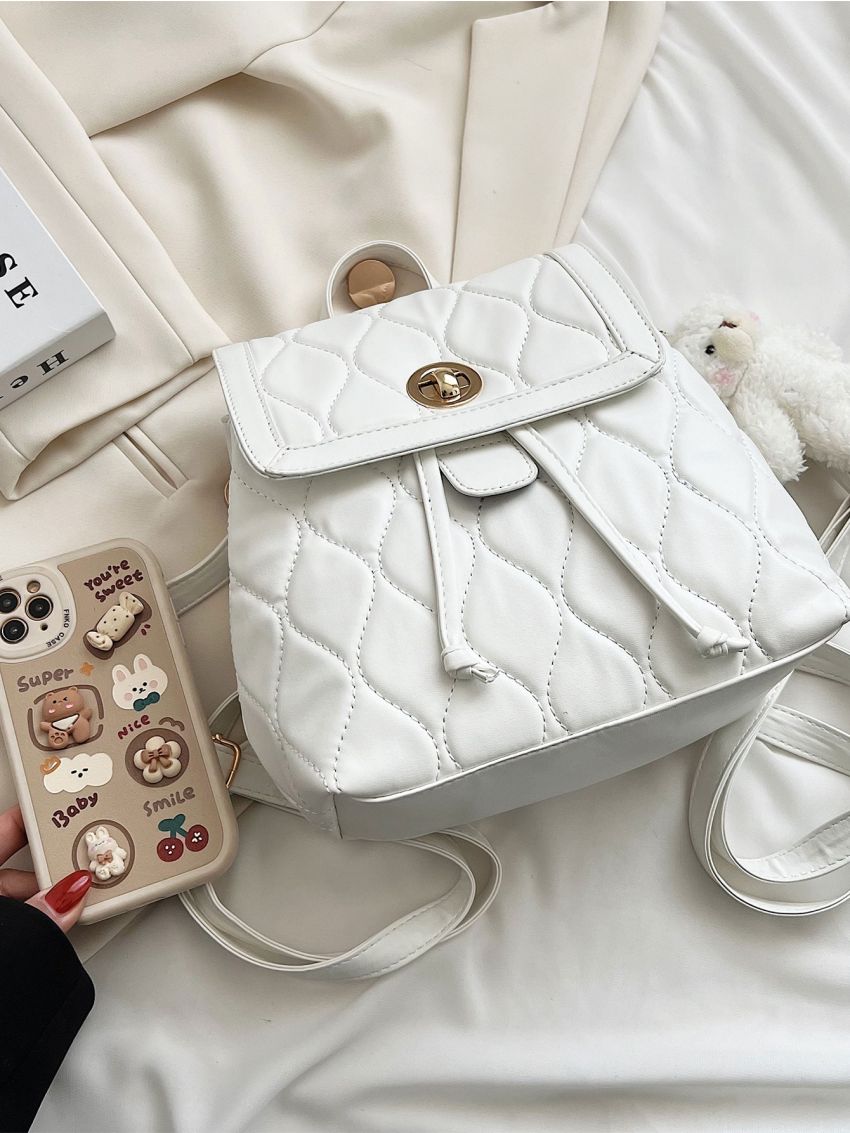 Quilted Twist Lock Flap Backpack Without Bag Charm