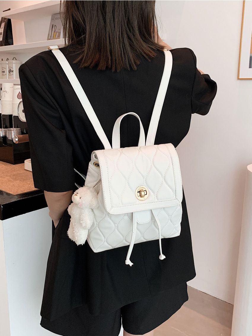 Quilted Twist Lock Flap Backpack Without Bag Charm