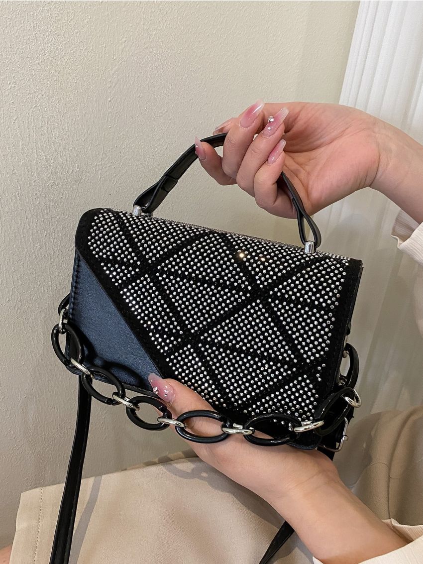 Mini Rhinestone & Chain Decor Square Bag