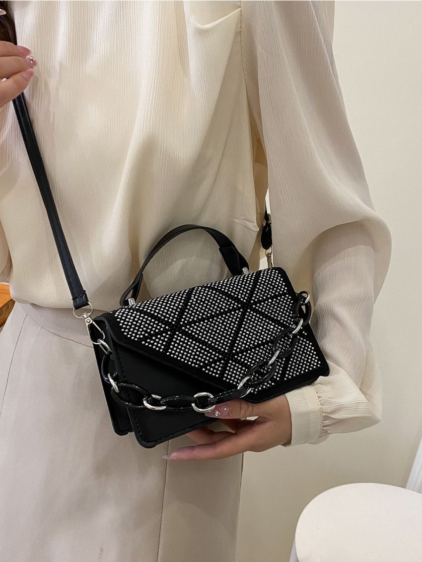 Mini Rhinestone & Chain Decor Square Bag
