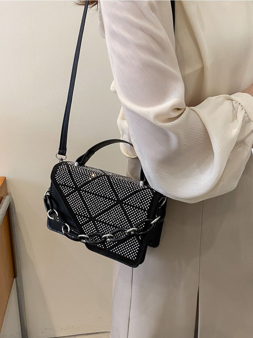 Mini Rhinestone & Chain Decor Square Bag