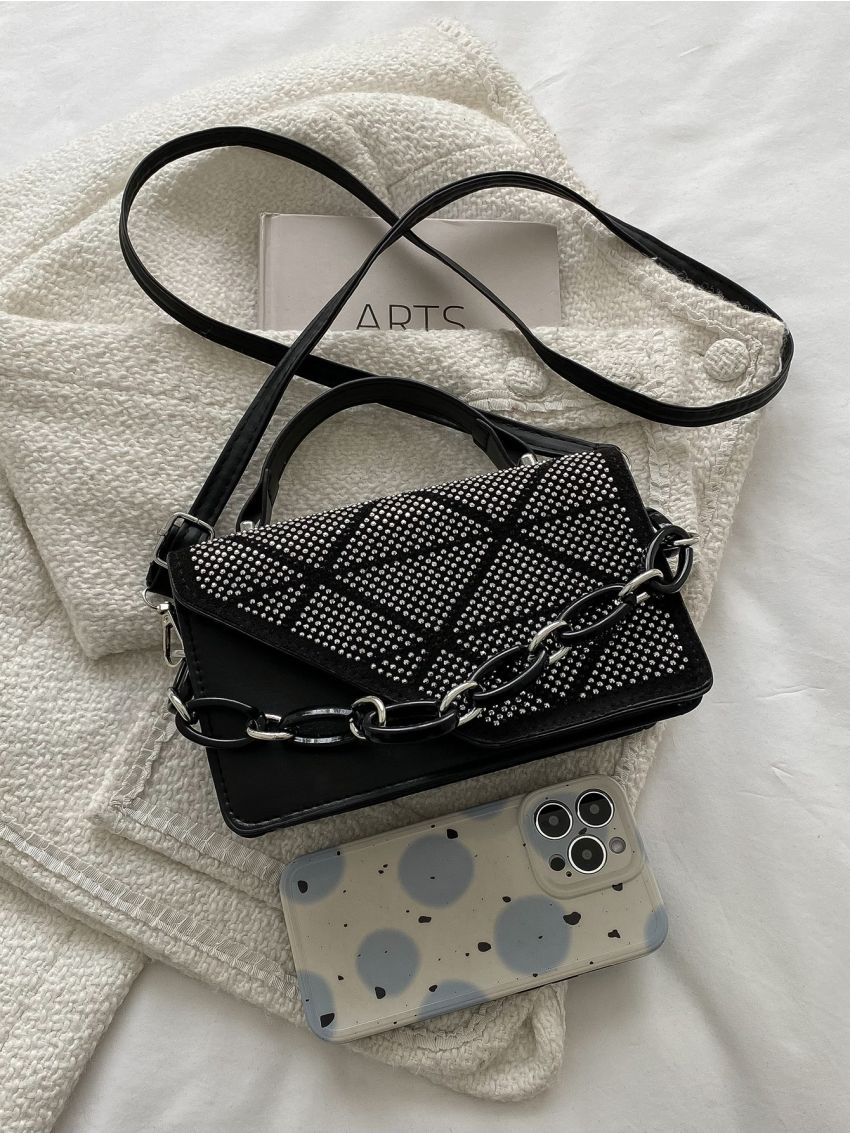 Mini Rhinestone & Chain Decor Square Bag