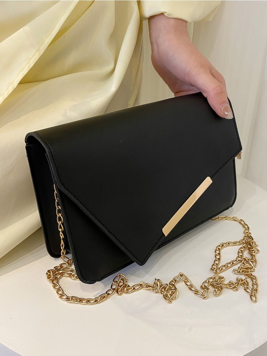 Metal Decor Chain Flap Square Bag