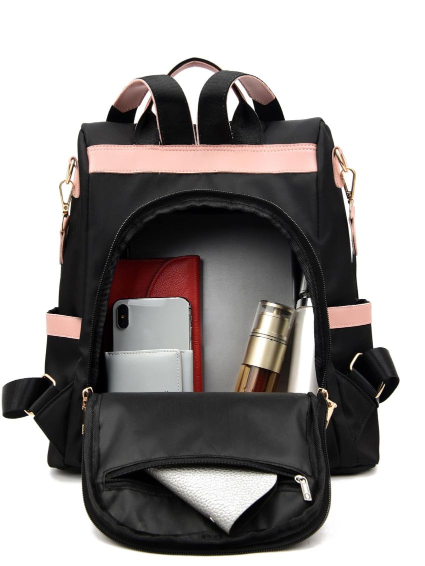 Letter Patch Decor Functional Backpack With Cartoon Bag Charm