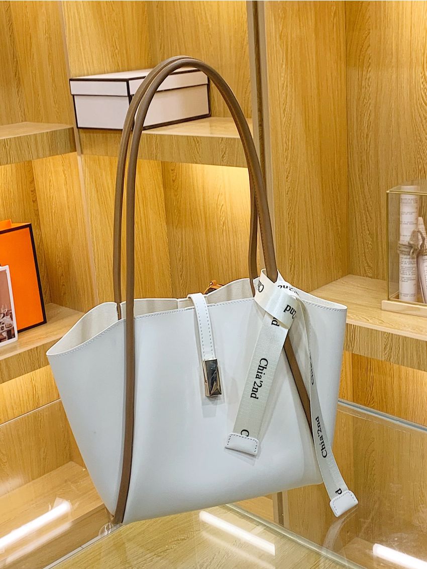 Contrast Binding Tote Bag With Inner Pouch