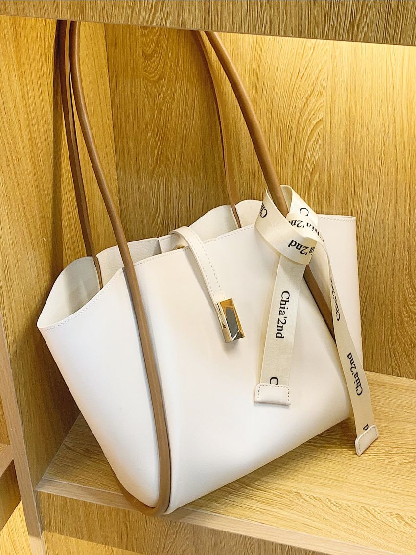 Contrast Binding Tote Bag With Inner Pouch