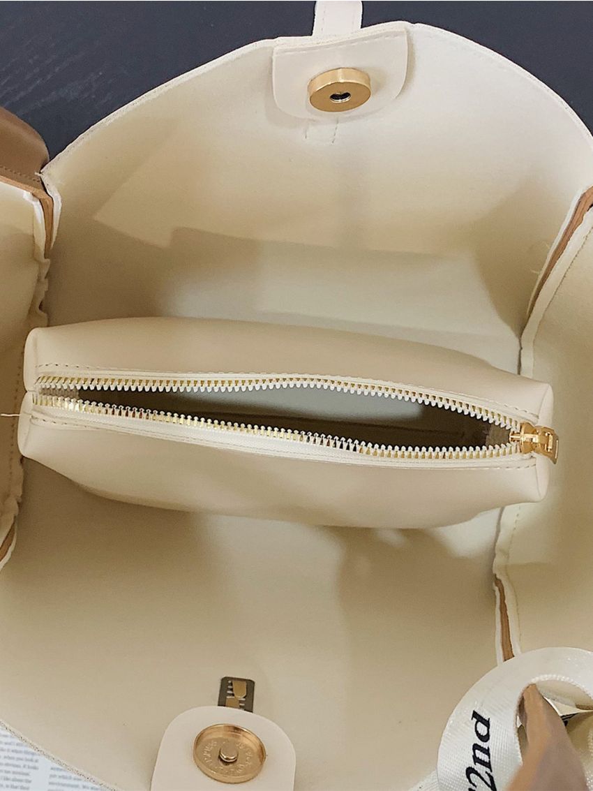 Contrast Binding Tote Bag With Inner Pouch