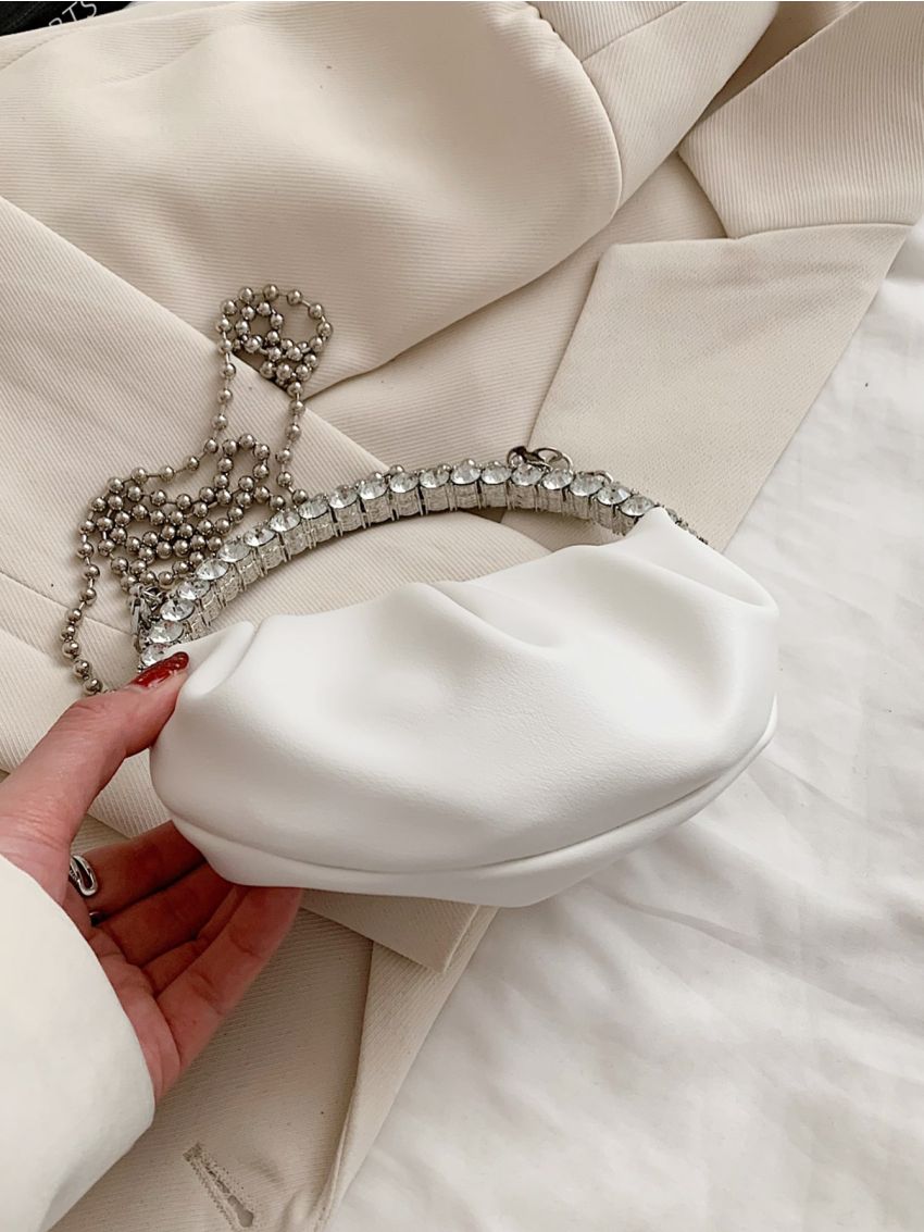 Mini Rhinestone Decor Chain Ruched Bag