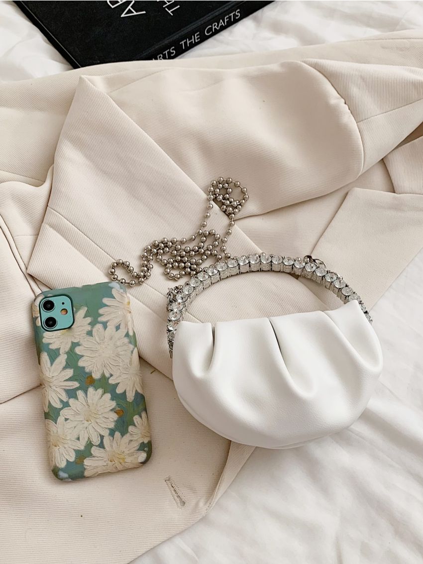 Mini Rhinestone Decor Chain Ruched Bag