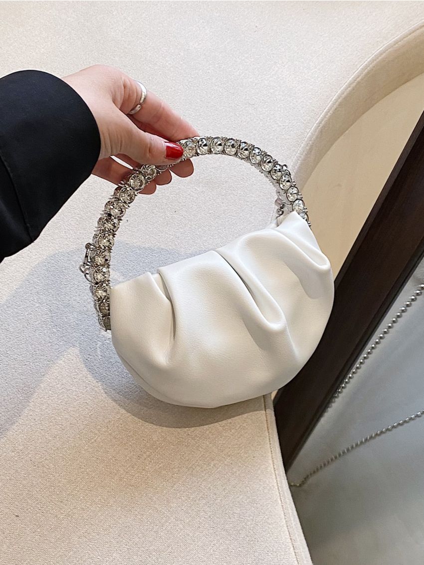 Mini Rhinestone Decor Chain Ruched Bag