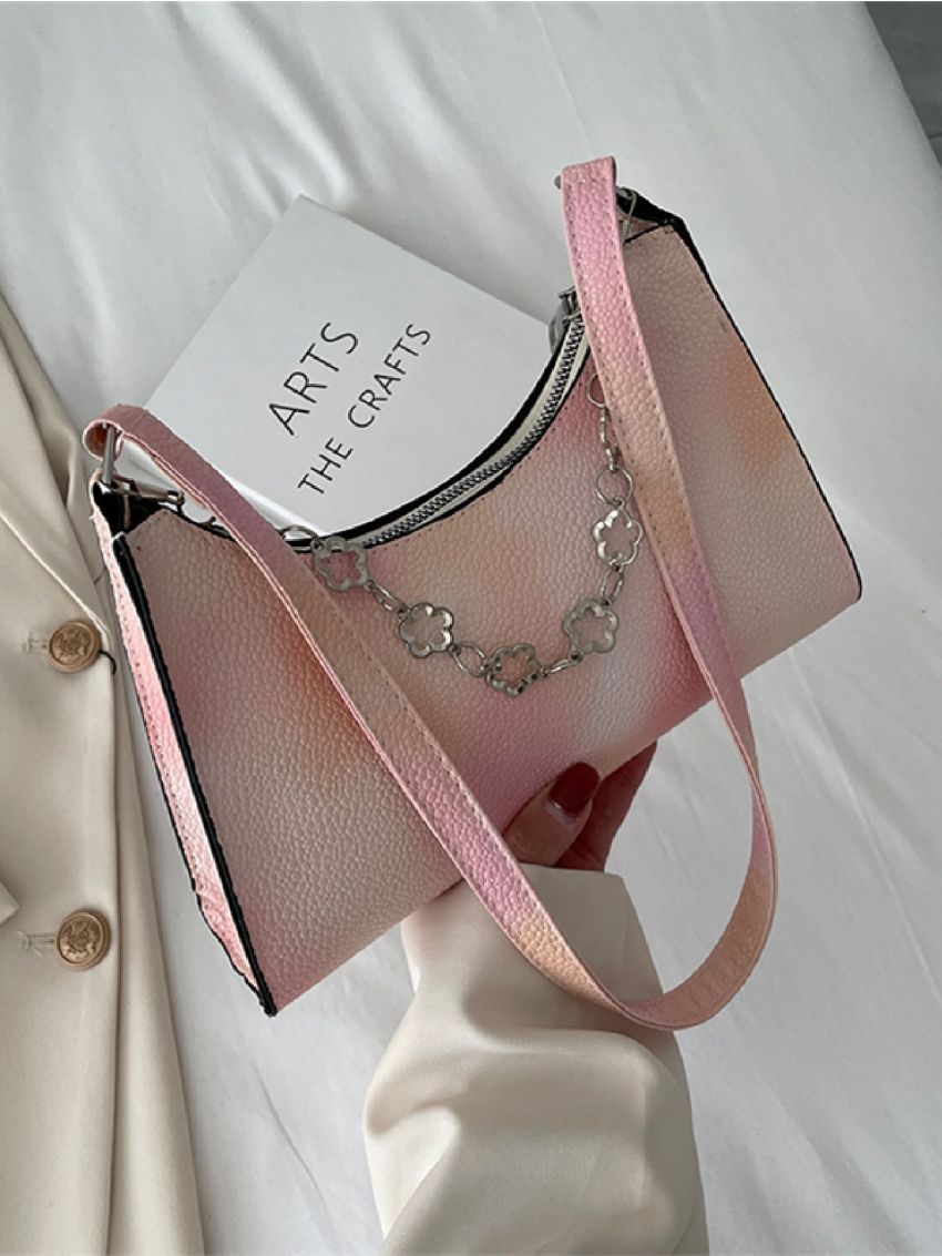 Tie Side Chain Decor Baguette Bag