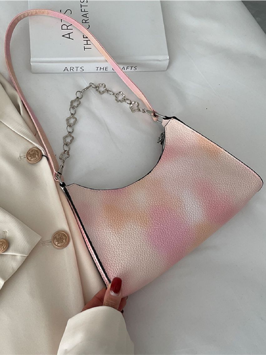 Tie Side Chain Decor Baguette Bag